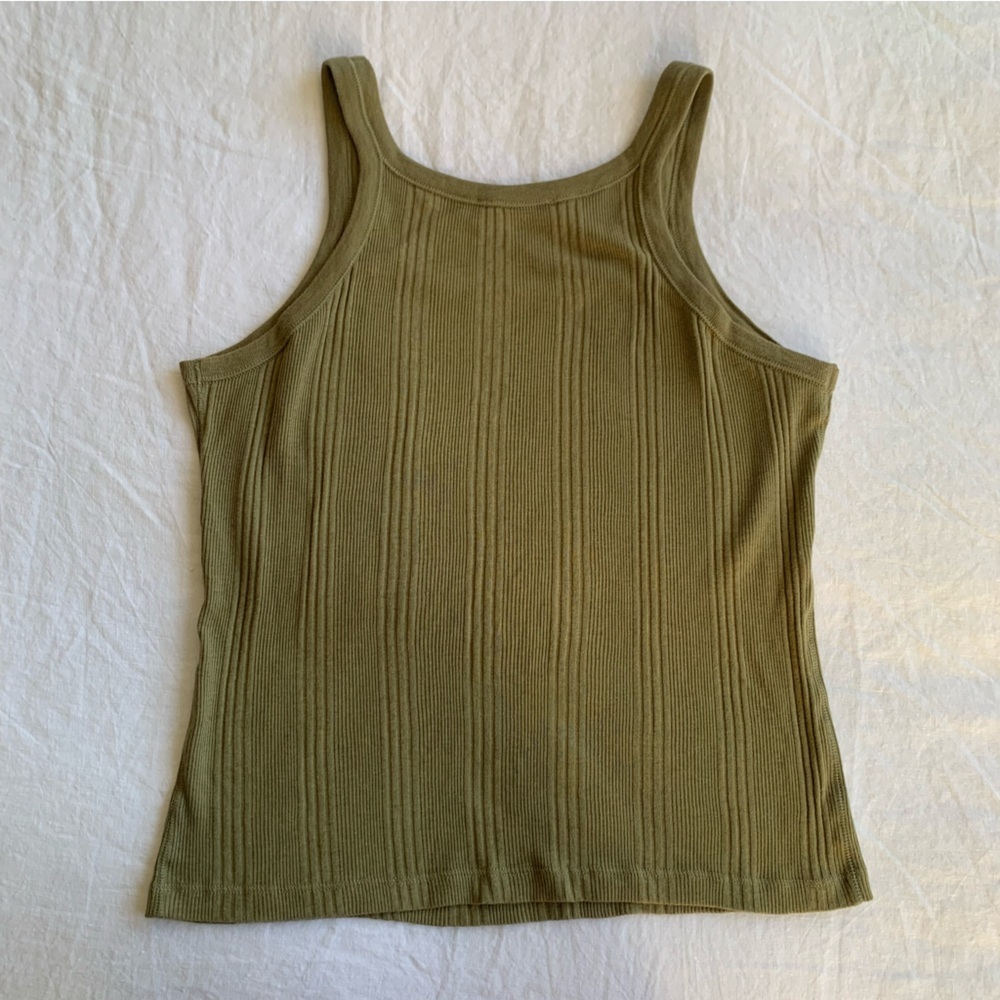 Doen Seine Cotton Cashmere Ribbed Sleeveless Tank Cami Top Pasture Olive Green - Picture 8 of 9